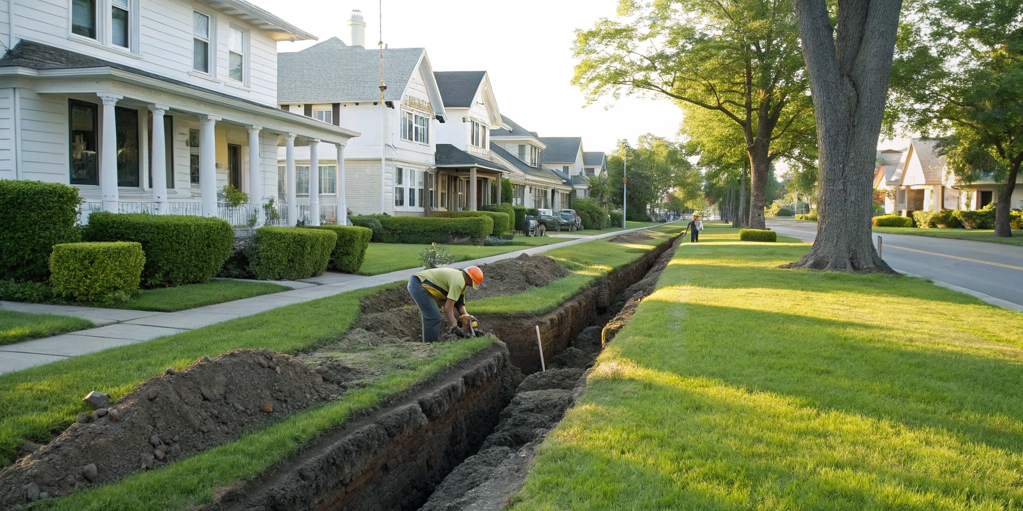 The high cost and disruption of a traditional sewer line replacement compared to a trenchless repair.