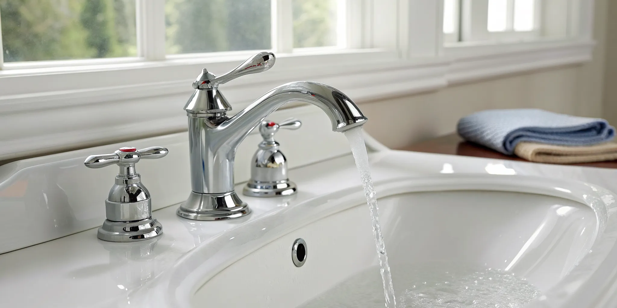 Low hot water pressure causing a weak stream of water from a bathroom faucet.