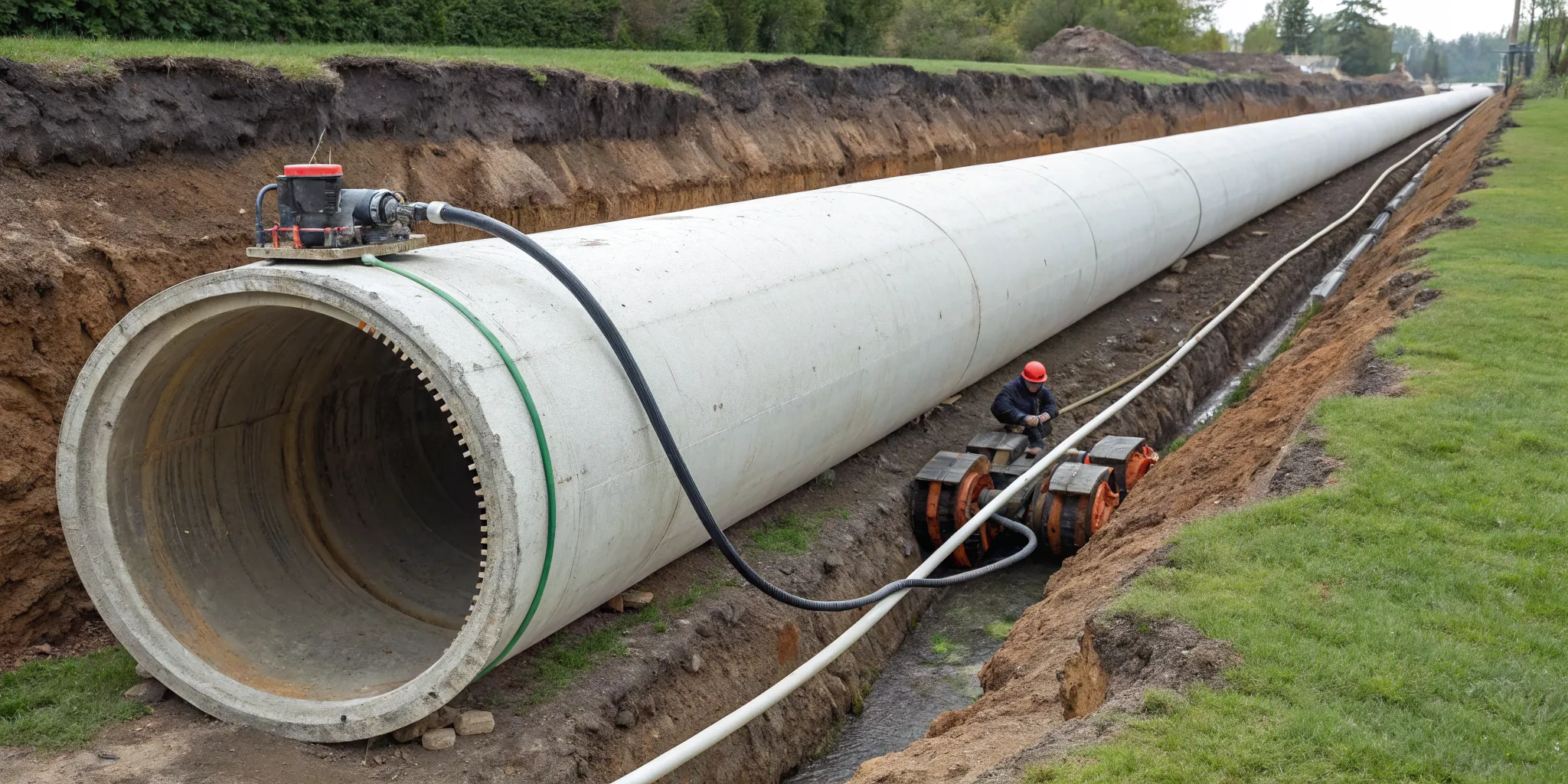 A new sewer pipe installation, used to compare the cost per foot of traditional repair versus sewer pipe lining.