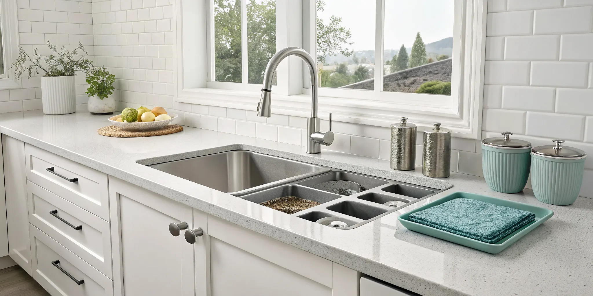 Troubleshooting common garbage disposal problems in a kitchen sink.
