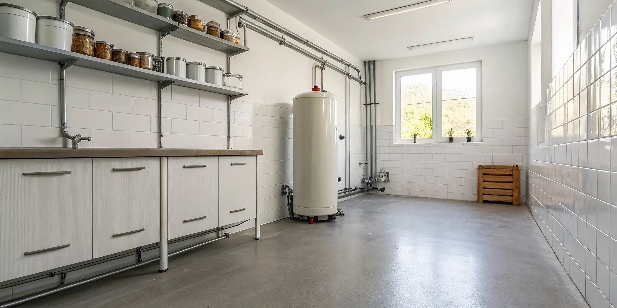 A traditional tank water heater, which can show signs you need a new one.