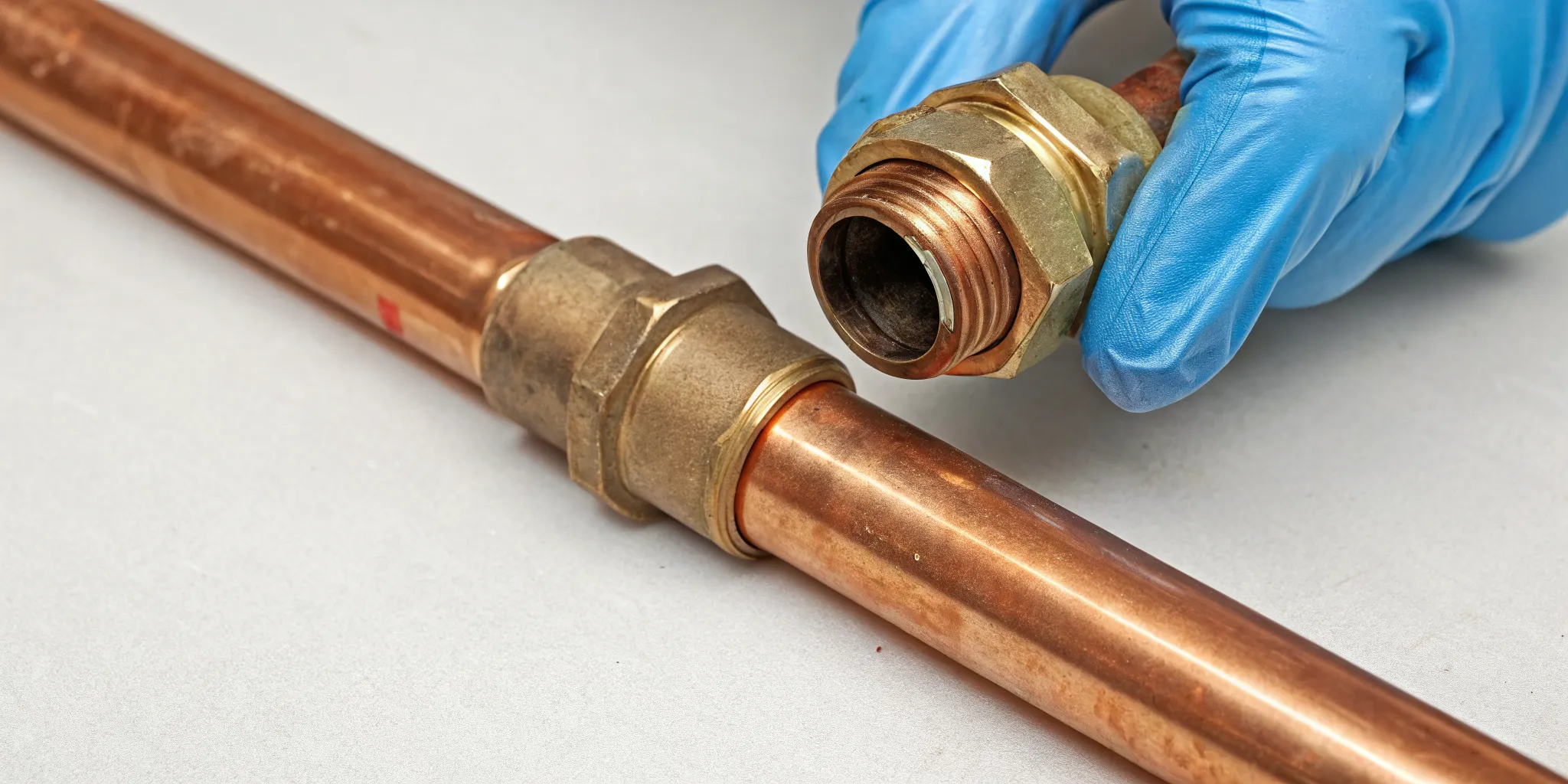 Fixing a leaky copper pipe joint without solder using a compression fitting.