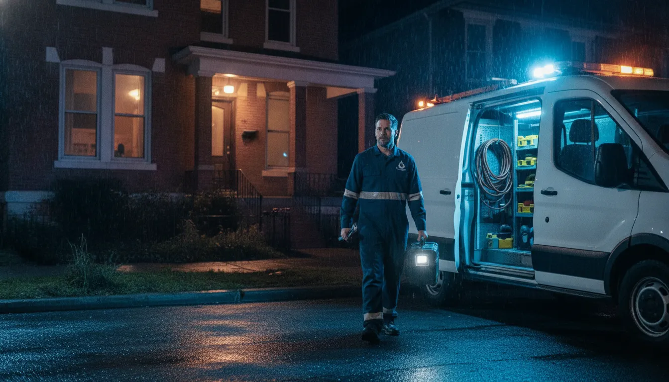 24 hour plumber arriving at a Detroit home during an emergency