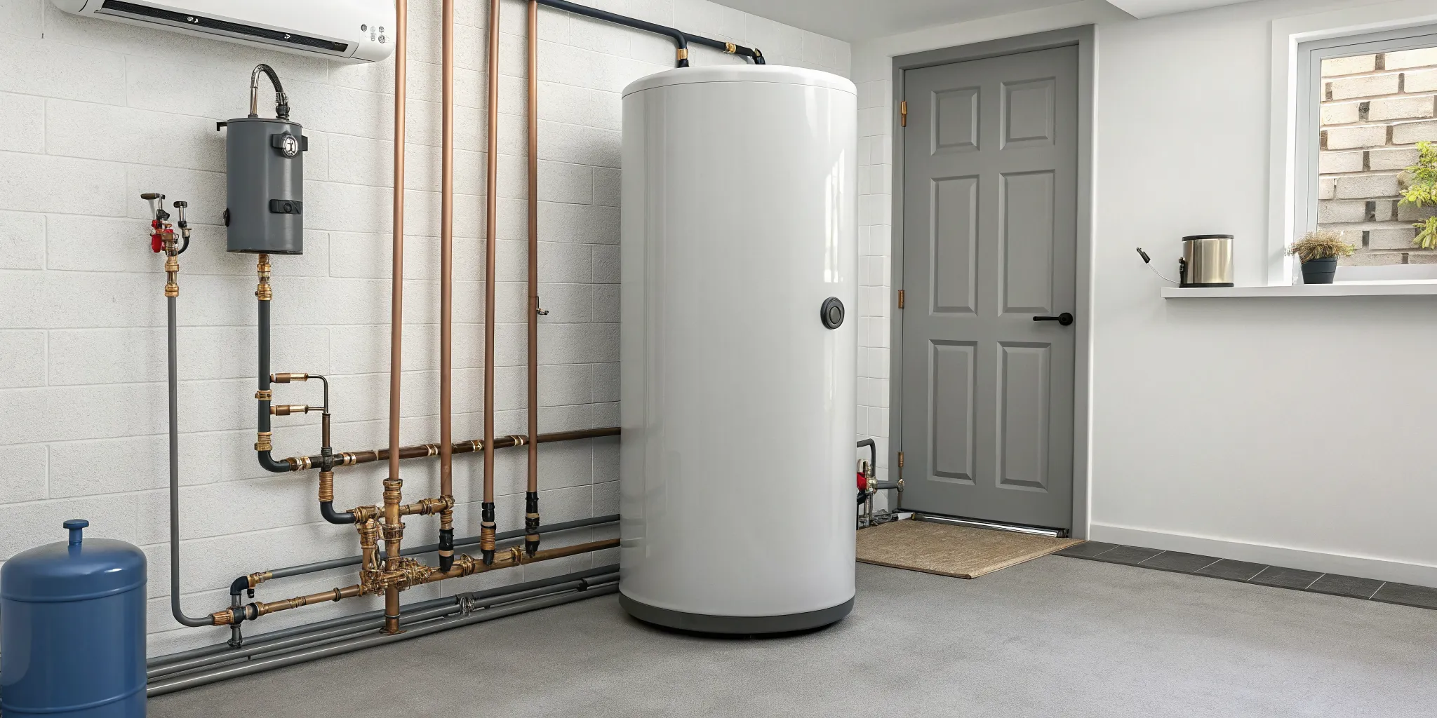 Main water line connected to the cold water inlet of a water heater.