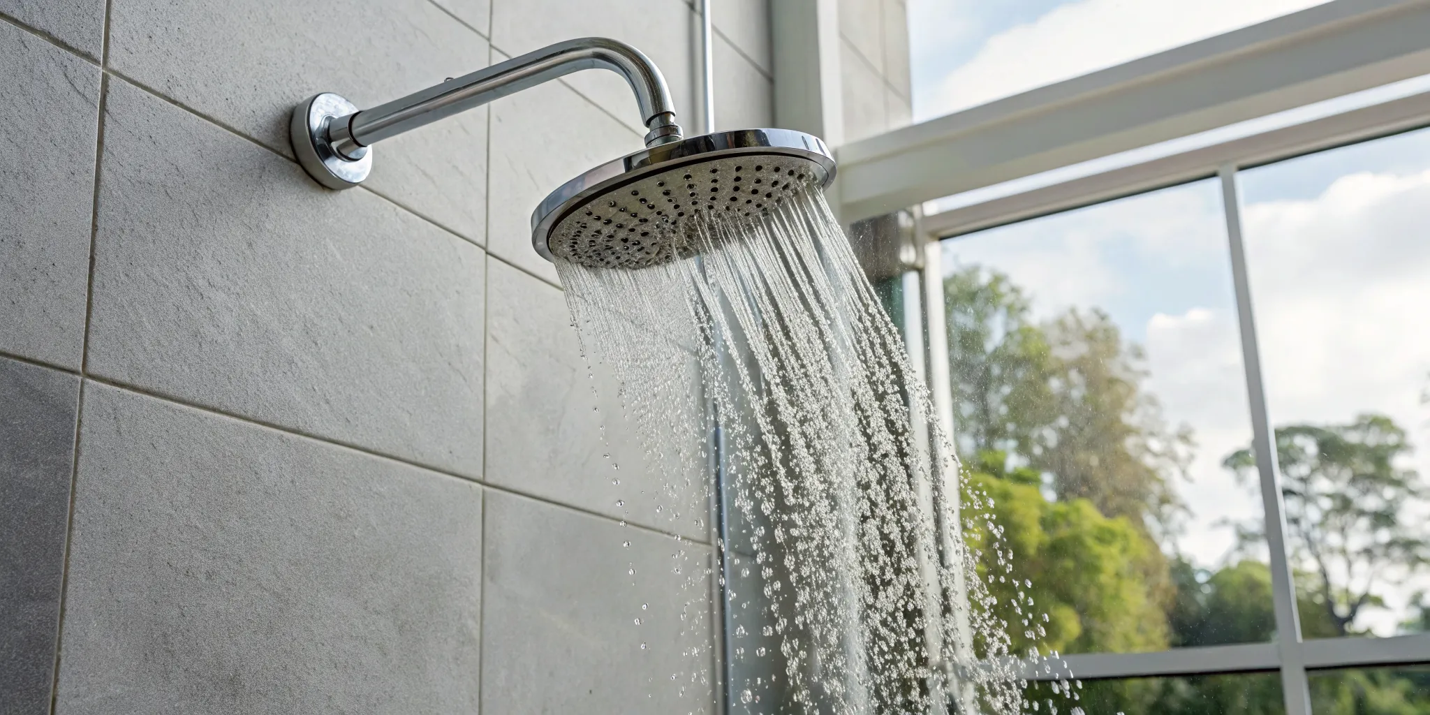 A showerhead with weak flow, a sign of low hot water pressure in the shower only.