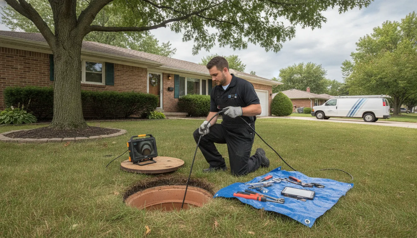 Plumber inspecting a residential main sewer line