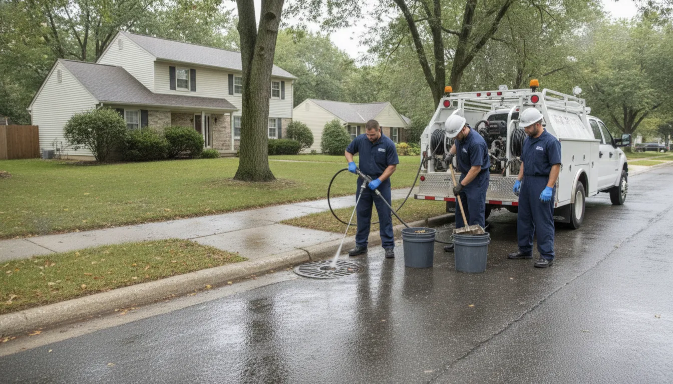 Professional cleaning a residential storm drain in Metro Detroit