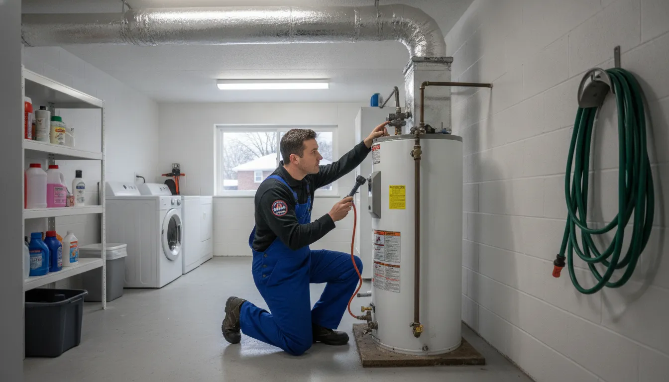 Licensed plumber providing water heater repair near me in a Metro Detroit home