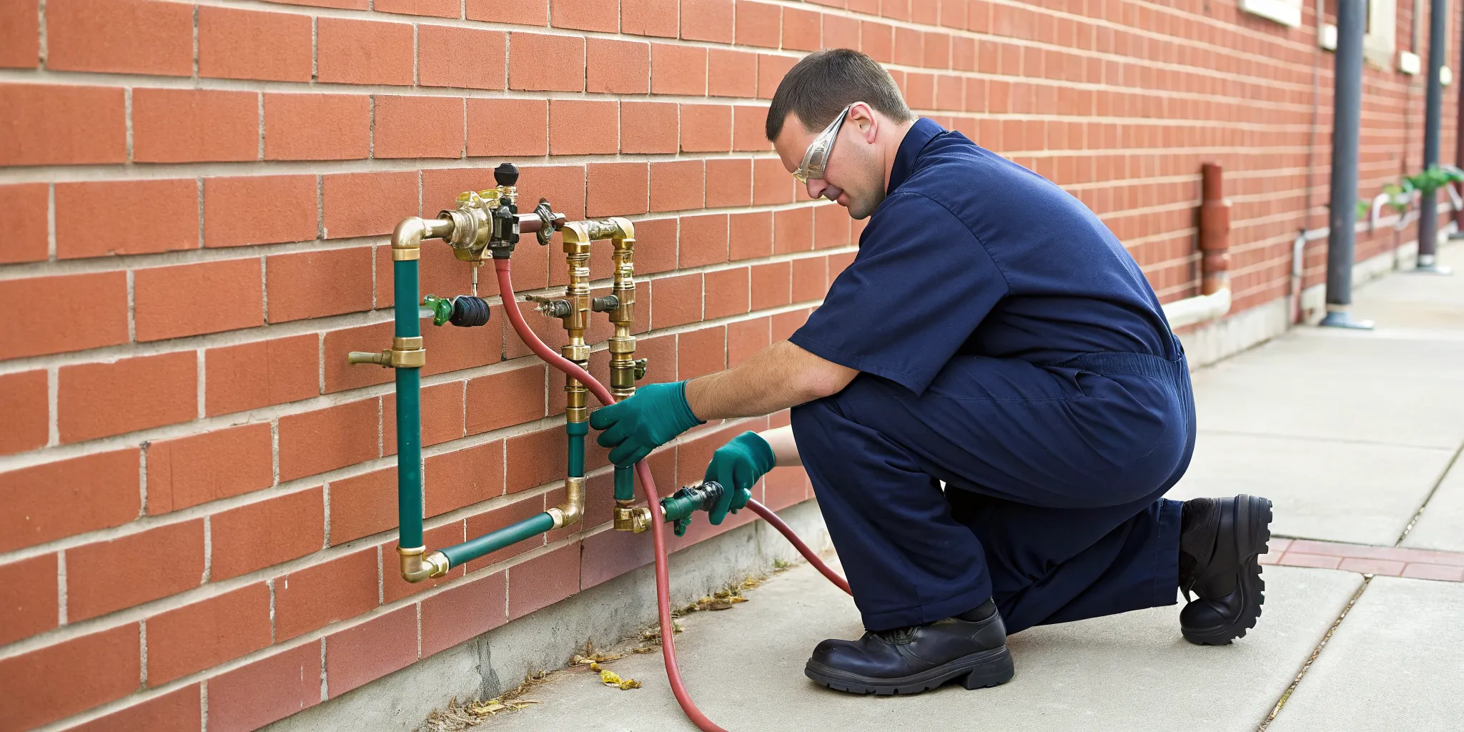 Technician performing backflow testing on a device in Royal Oak, MI.