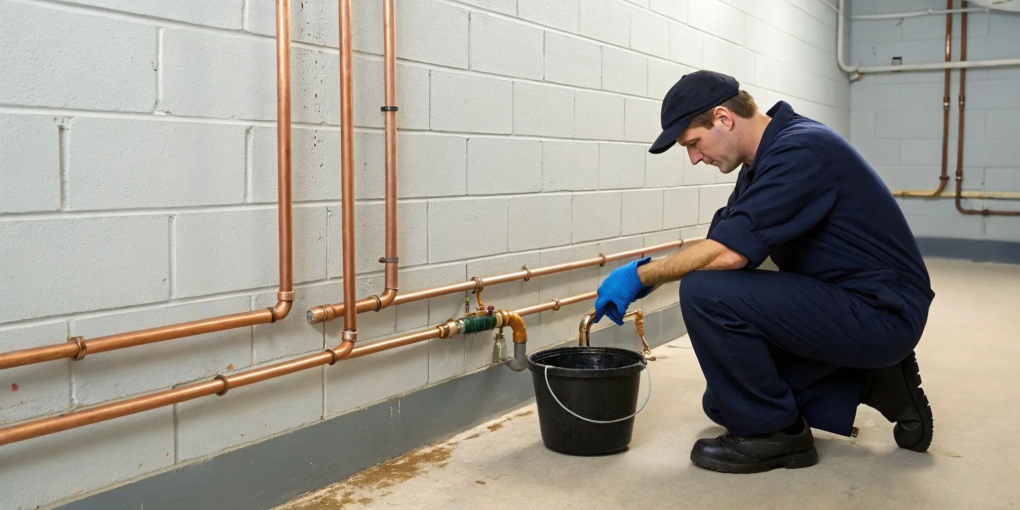 Plumber repairing a frozen pipe in West Bloomfield, MI.