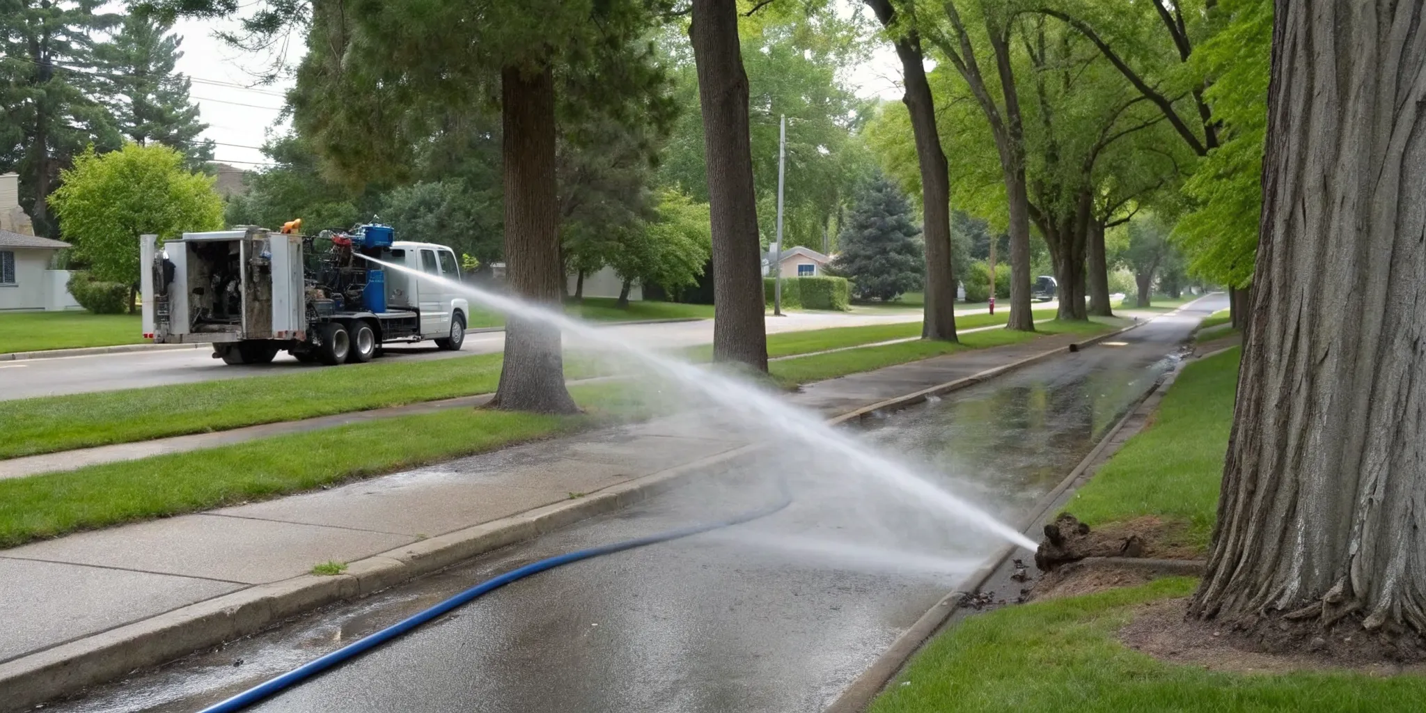 A hydro jetting truck clears a commercial drain for a business in Ferndale, MI.