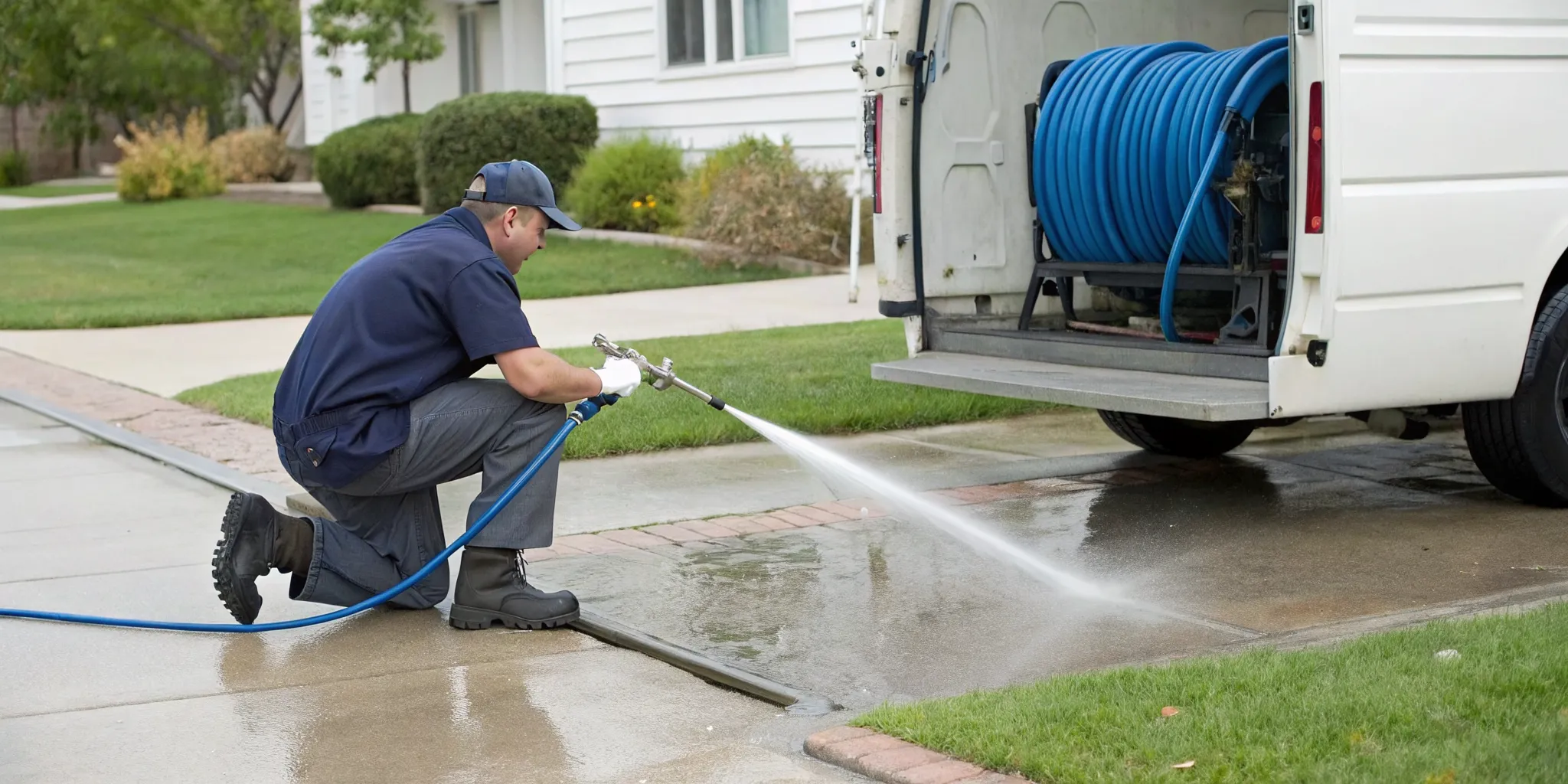 Hydro jetting a main sewer line to clear a clog for a homeowner in Rochester Hills, MI.