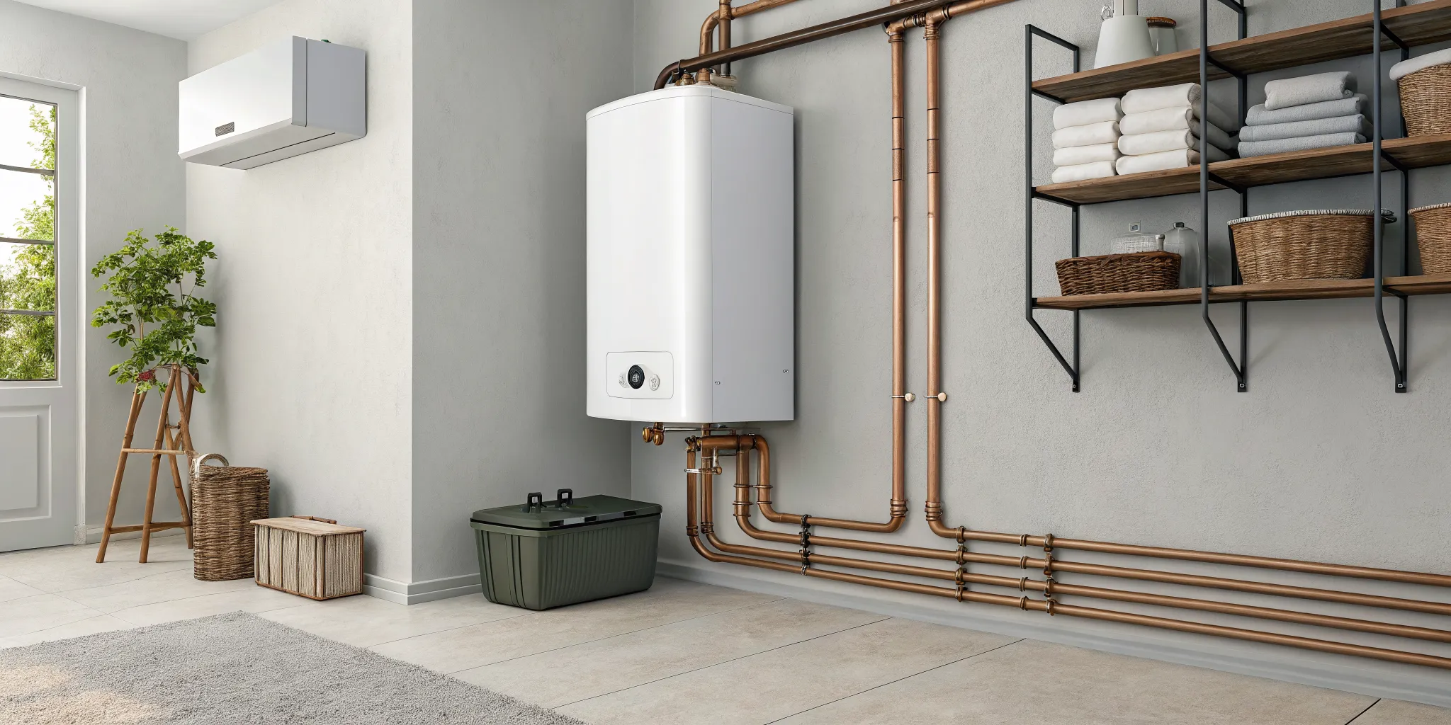 Professional tankless water heater installation with copper piping in a Ferndale, MI home.