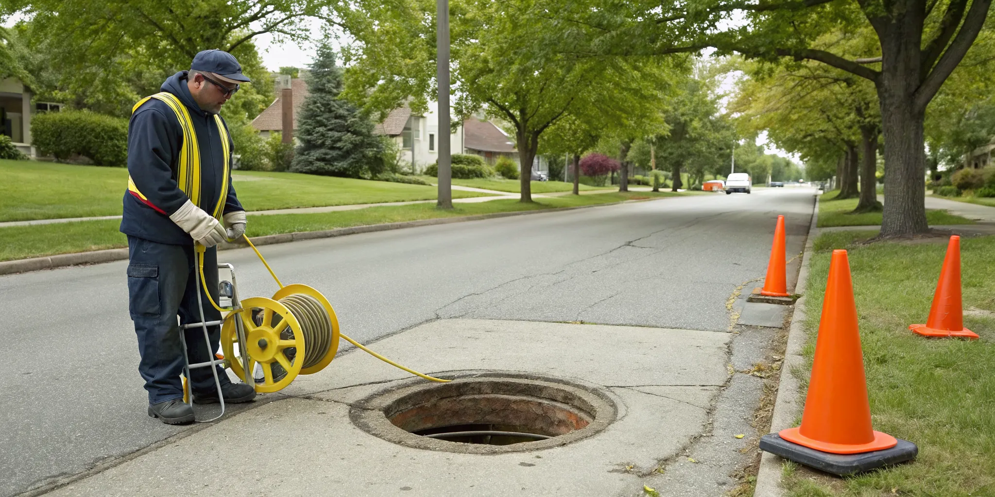 A technician performs a sewer camera inspection for a home in Royal Oak, MI.