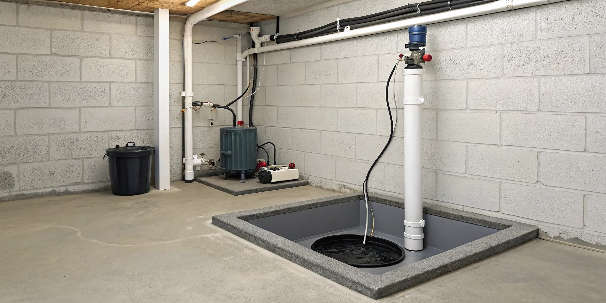 A new sump pump installed in the basement of a Ferndale, MI home.