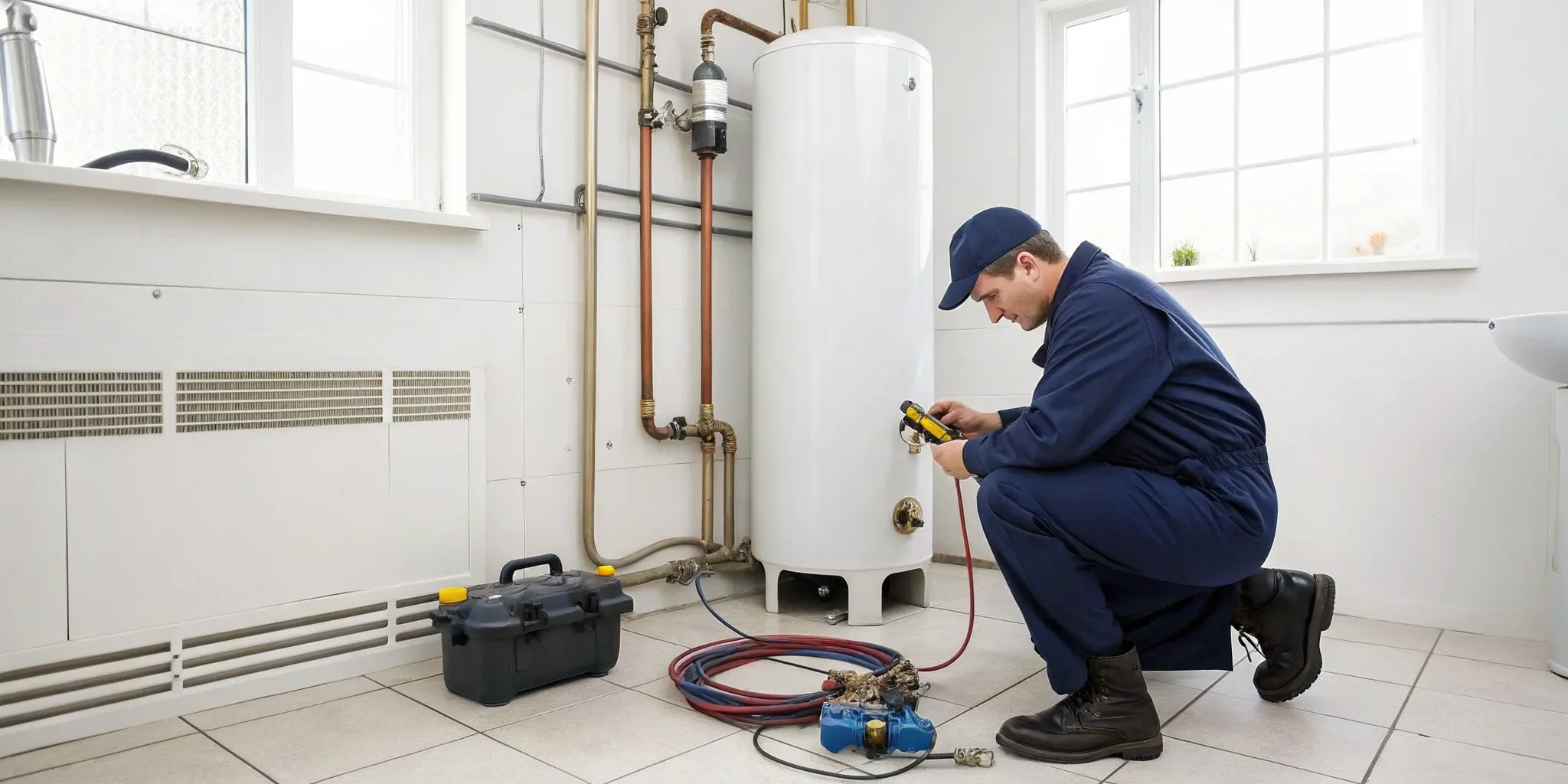 Plumber performing water heater repair in Ferndale, MI.