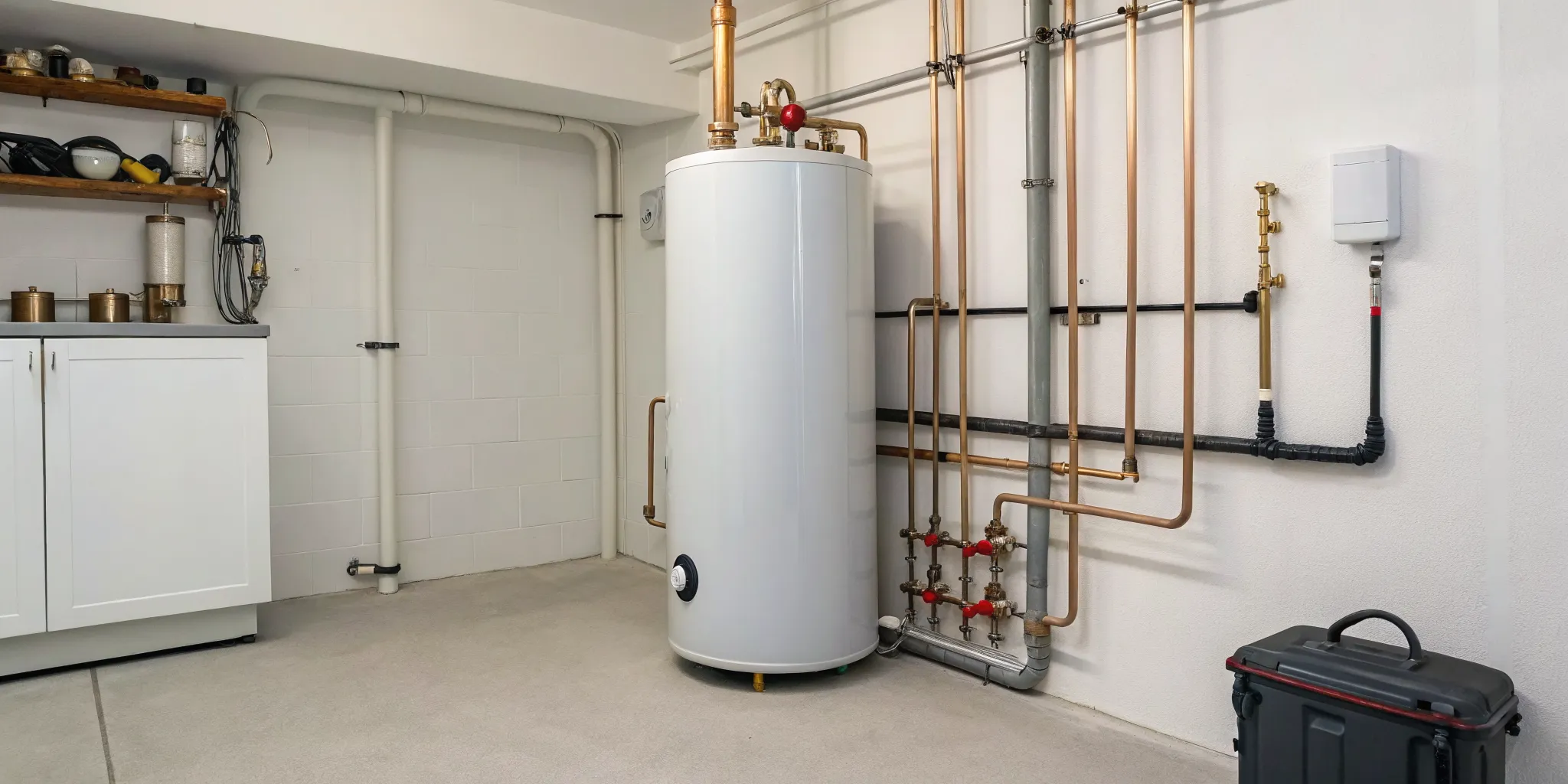 A residential water heater tank in a West Bloomfield, MI home undergoing a water heater repair.