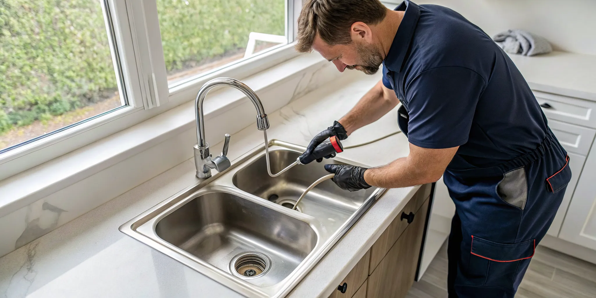 Professional drain cleaning for a kitchen sink in Rochester Hills, MI.