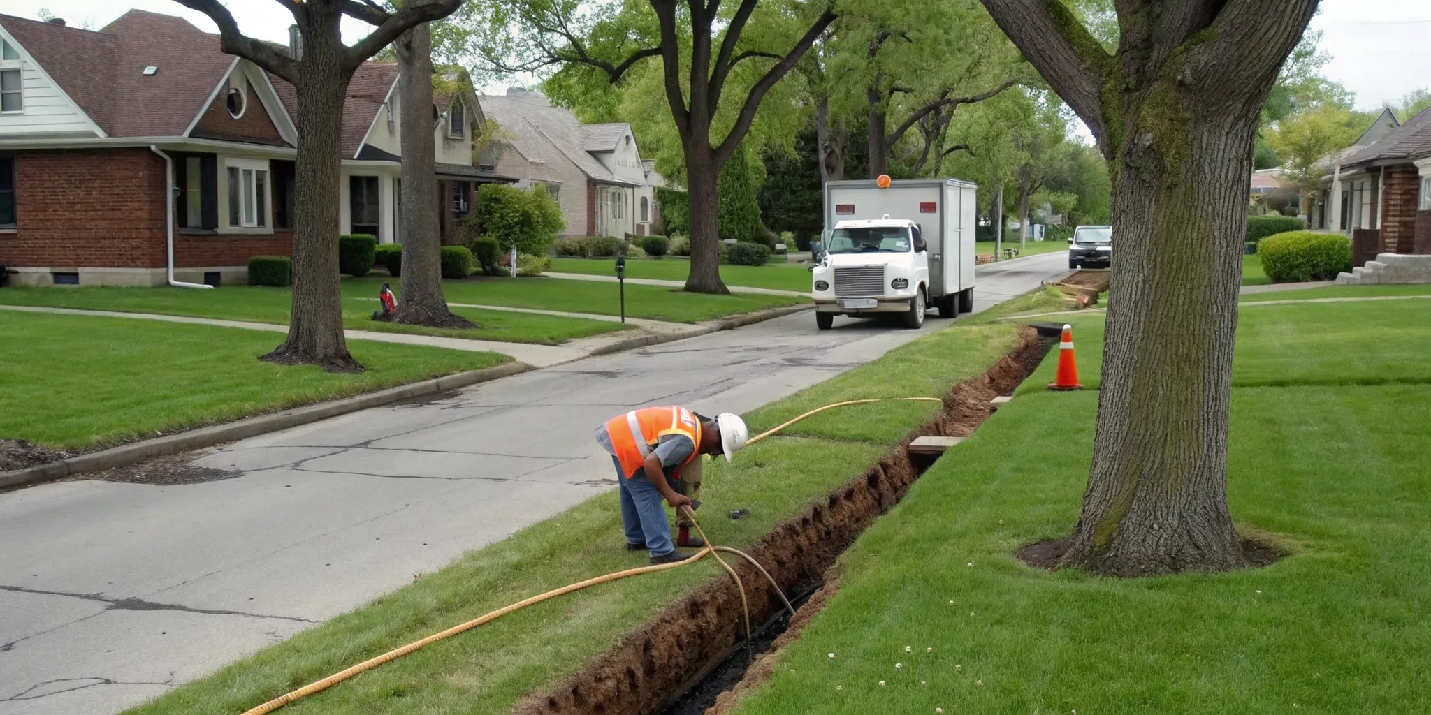 A plumber performing trenchless sewer repair at a home in Royal Oak, MI.