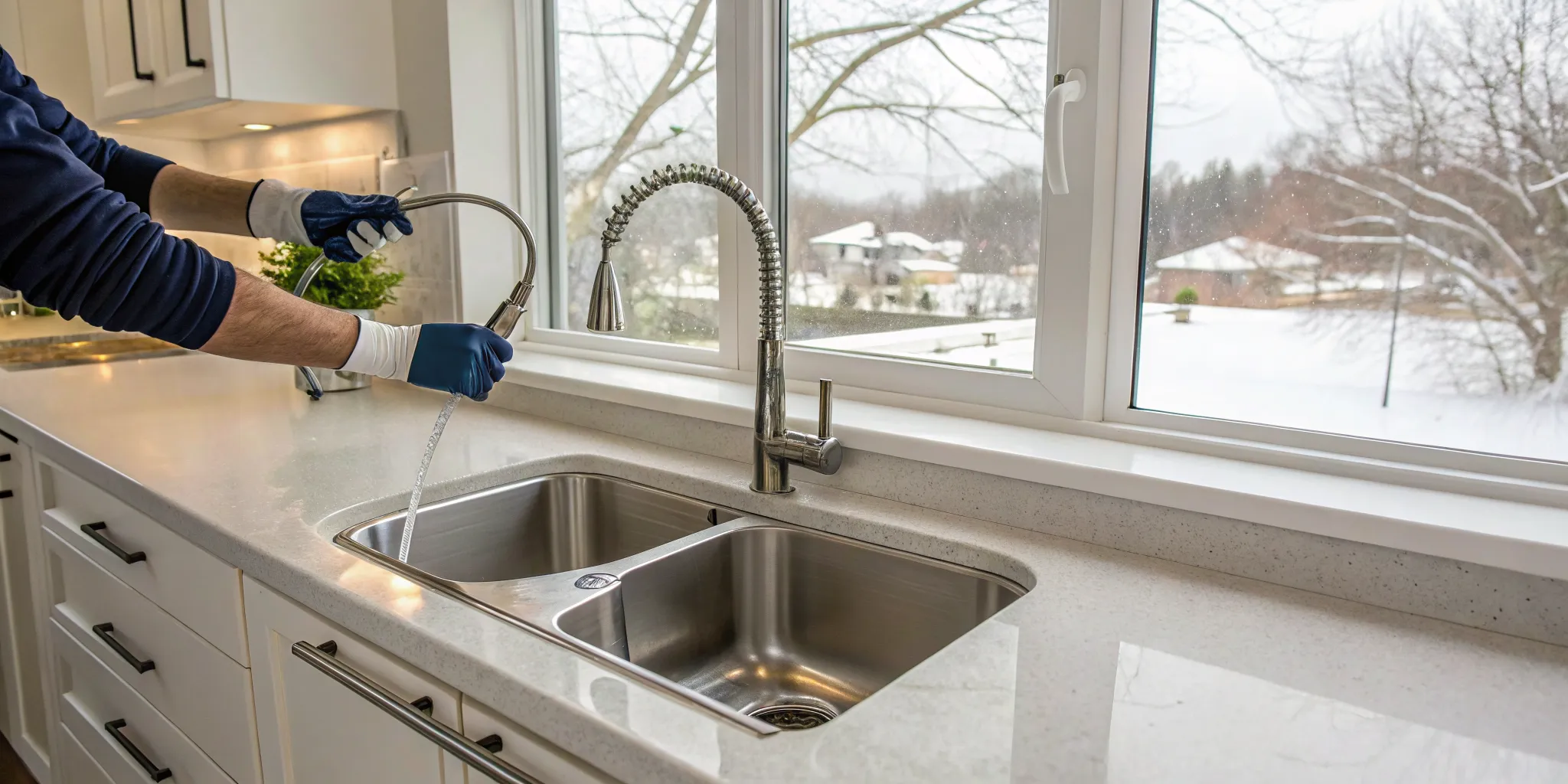 Pontiac plumber clearing a clogged kitchen sink drain.