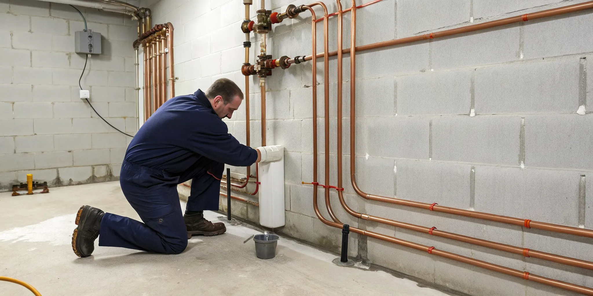 Plumber repairing a frozen pipe in a Novi, MI home.