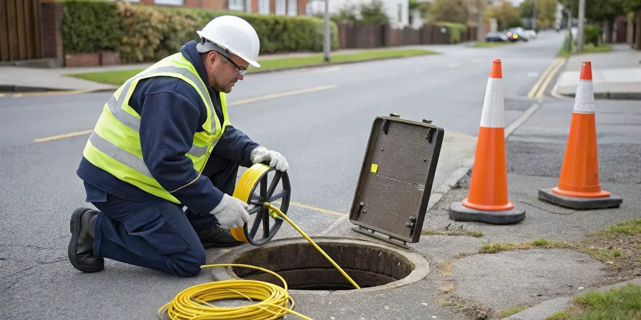A plumber performs a sewer camera inspection in Birmingham, MI.