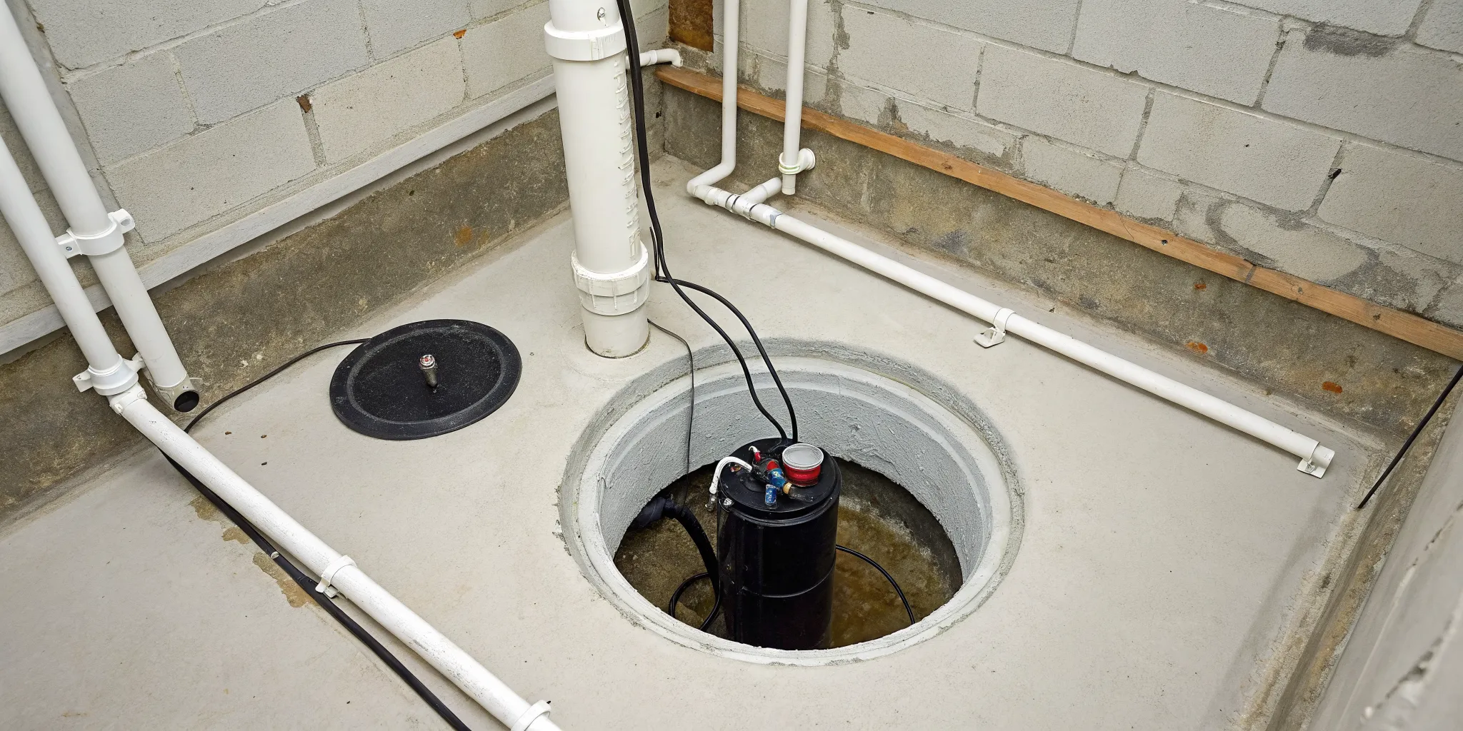Sump pump installation in Birmingham, MI to protect a basement from flooding.