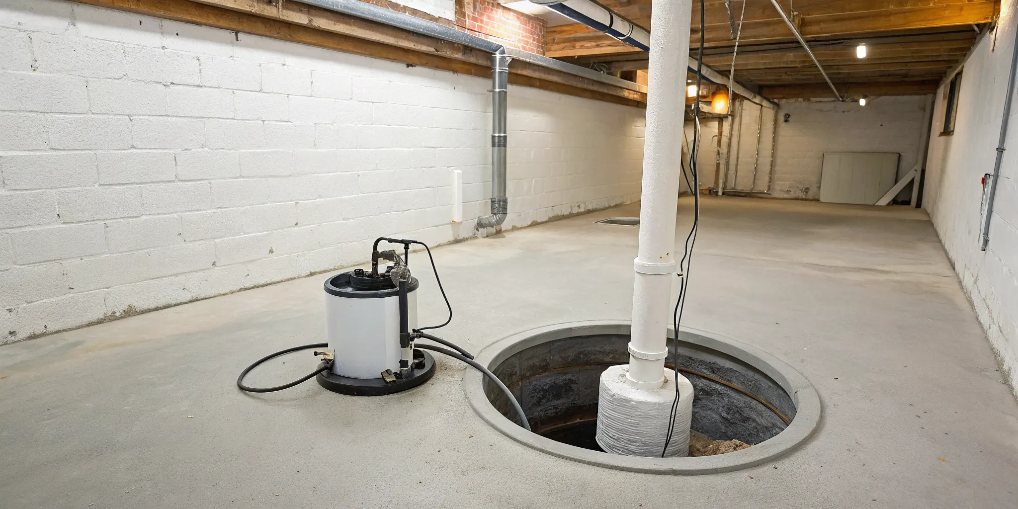 Professional sump pump installation in a Pontiac, MI basement.
