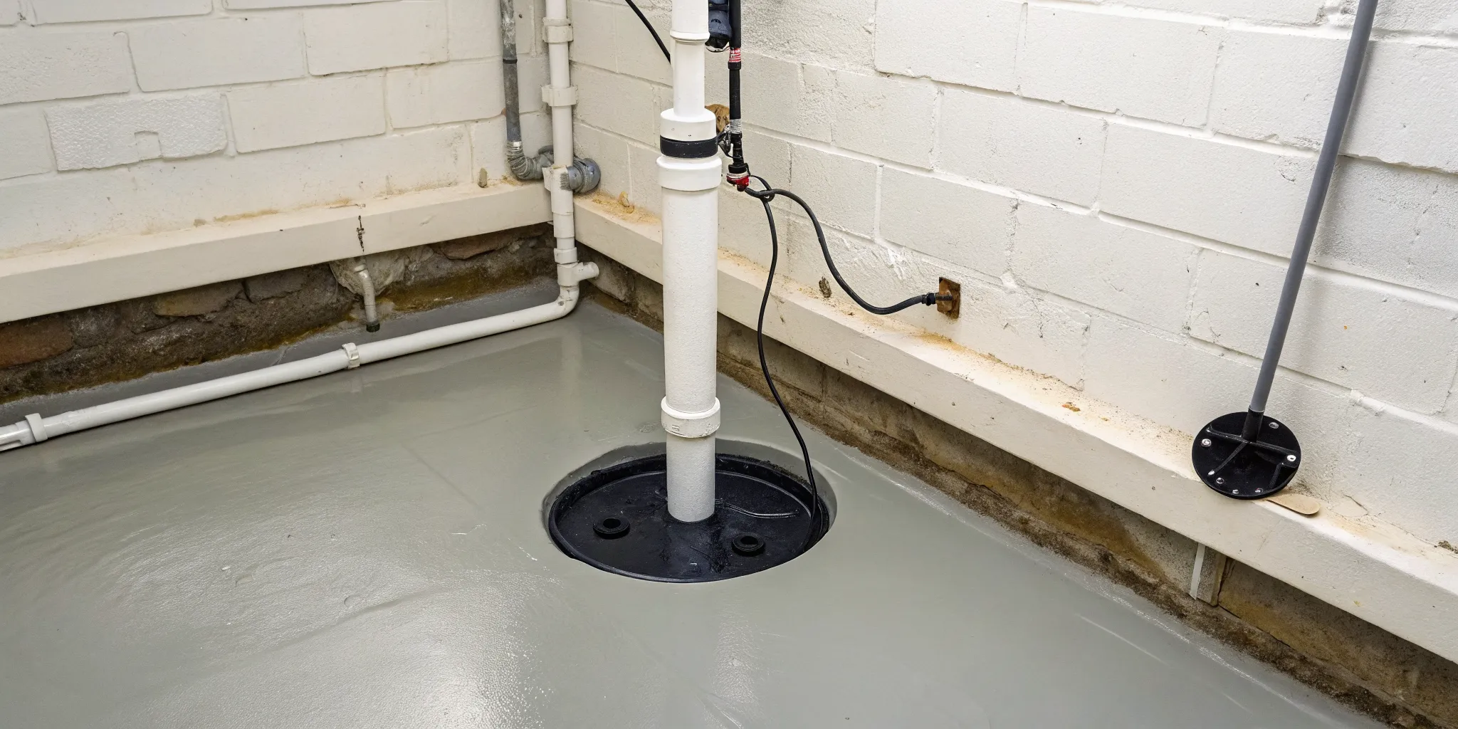 Sump pump installation in a Troy, MI basement with a new pump in a sealed pit.