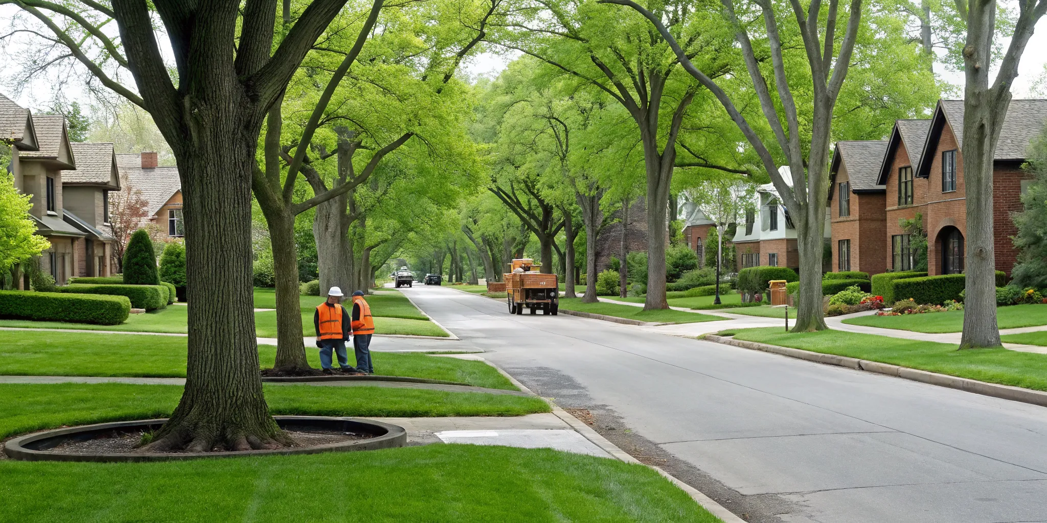 Trenchless sewer repair in Birmingham, MI, with workers preserving a residential yard.