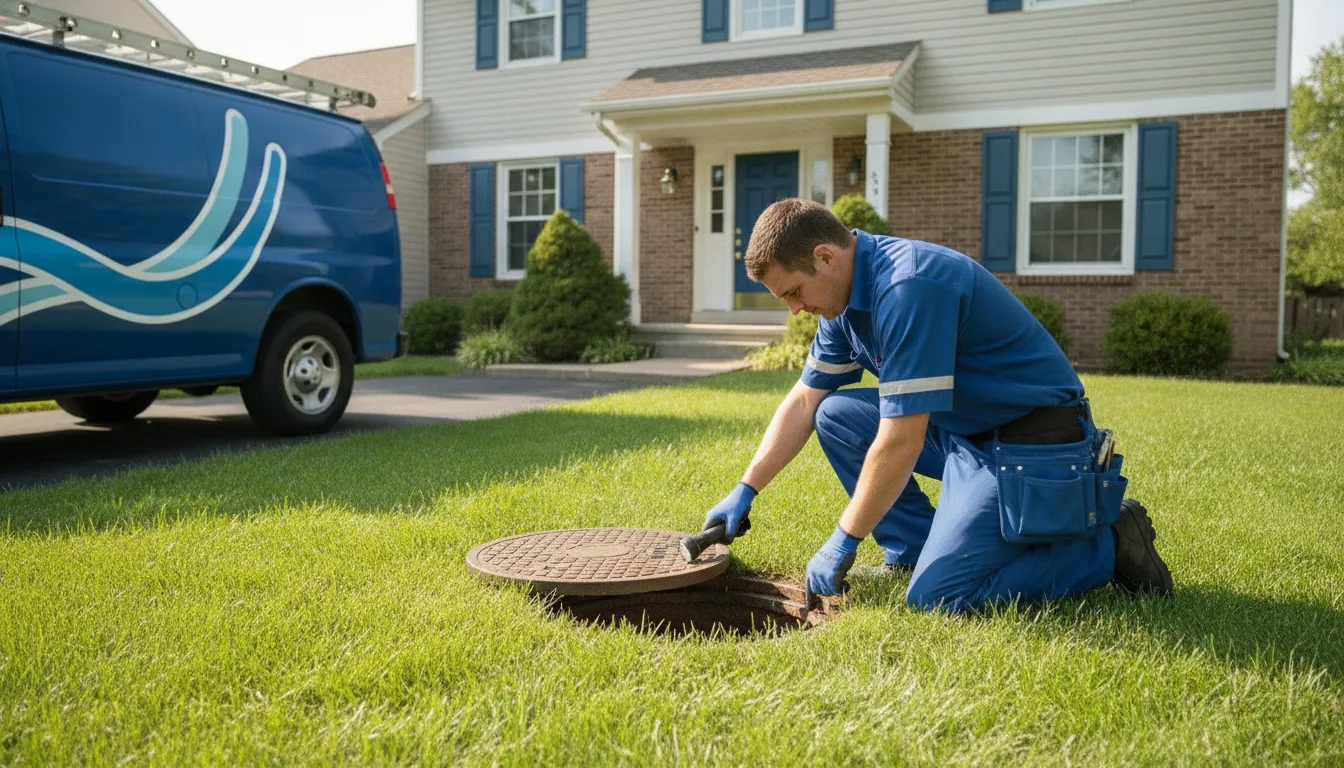 Mr. Pipey technician evaluating a residential sewer line in Allen Park